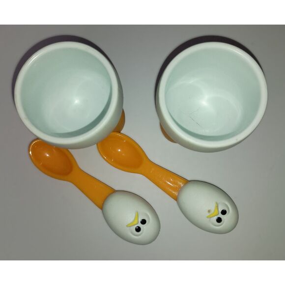 MSC International Inc: White and Orange EGG CUPS & Chicken Face SPOONS (2 Set) - Picture 3 of 5